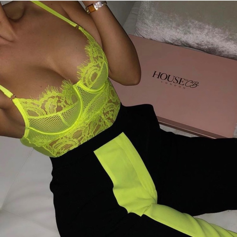 House of CB Nadia Neon Yellow Lace Bodysuit
